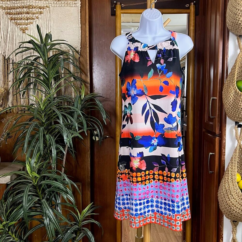 Isle Melis Kozan Shift Dress Womens S Halter Keyhole Floral Multicolor Resort
